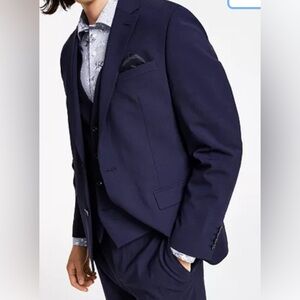 Bar III Men Blue Slim Fit Suit jacket 48R Pants 36/30 Wool Suit